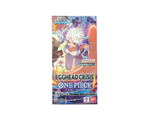 One Piece EGGHEAD CRISIS EB-04 booster box factory sealed Japanese wholesale - front view showing Bandai logo and Egghead Island arc character artwork